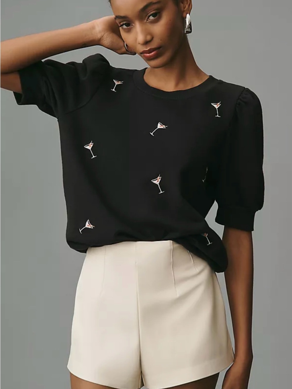 Antropologie purchased Embroidered Martini Puff-Sleeve Top - Black